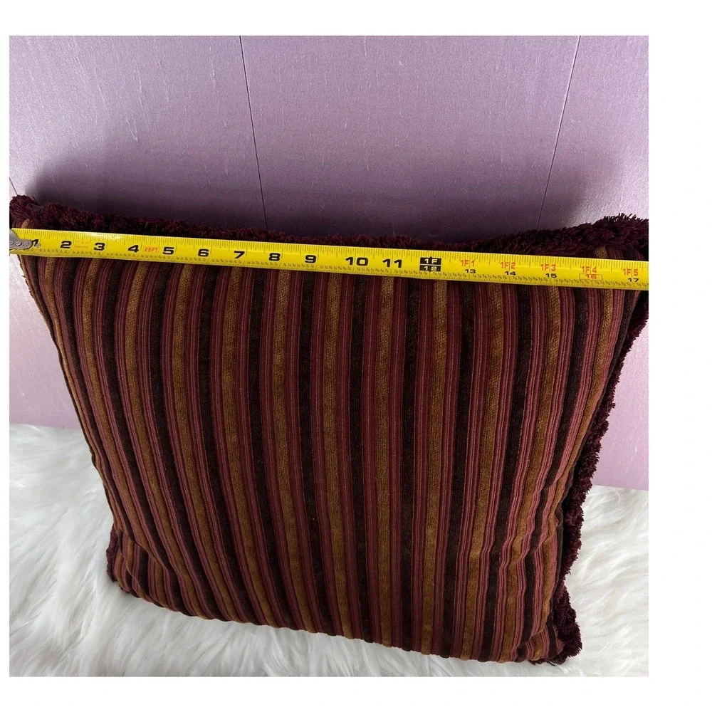 Luxury Burgundy Chenille Stripe Down Throw Pillow Down Feather 16